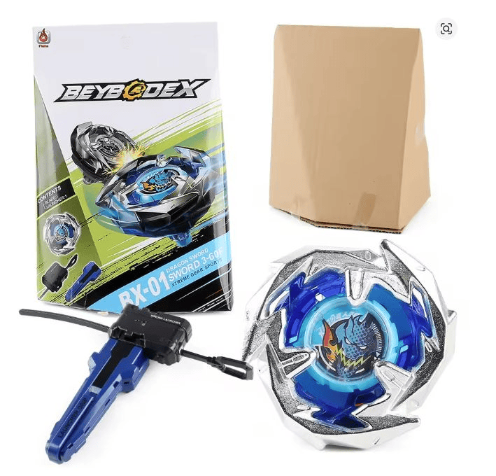 Balení fejkového Beybladu - chybí loga TT, Hasbro, dále pak podivný název "BEYBODEX", atd.
